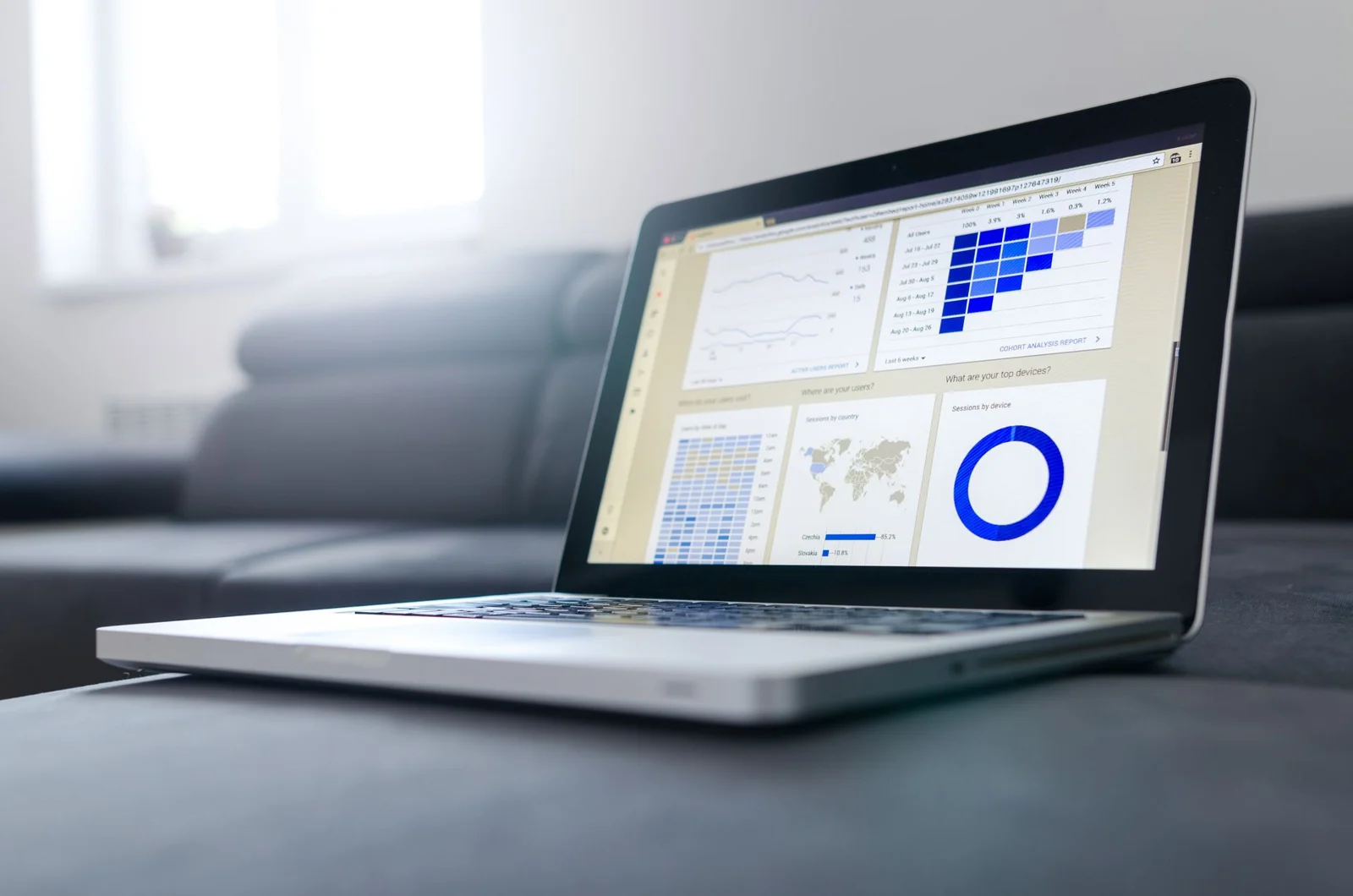 Laptop displaying business reporting dashboards